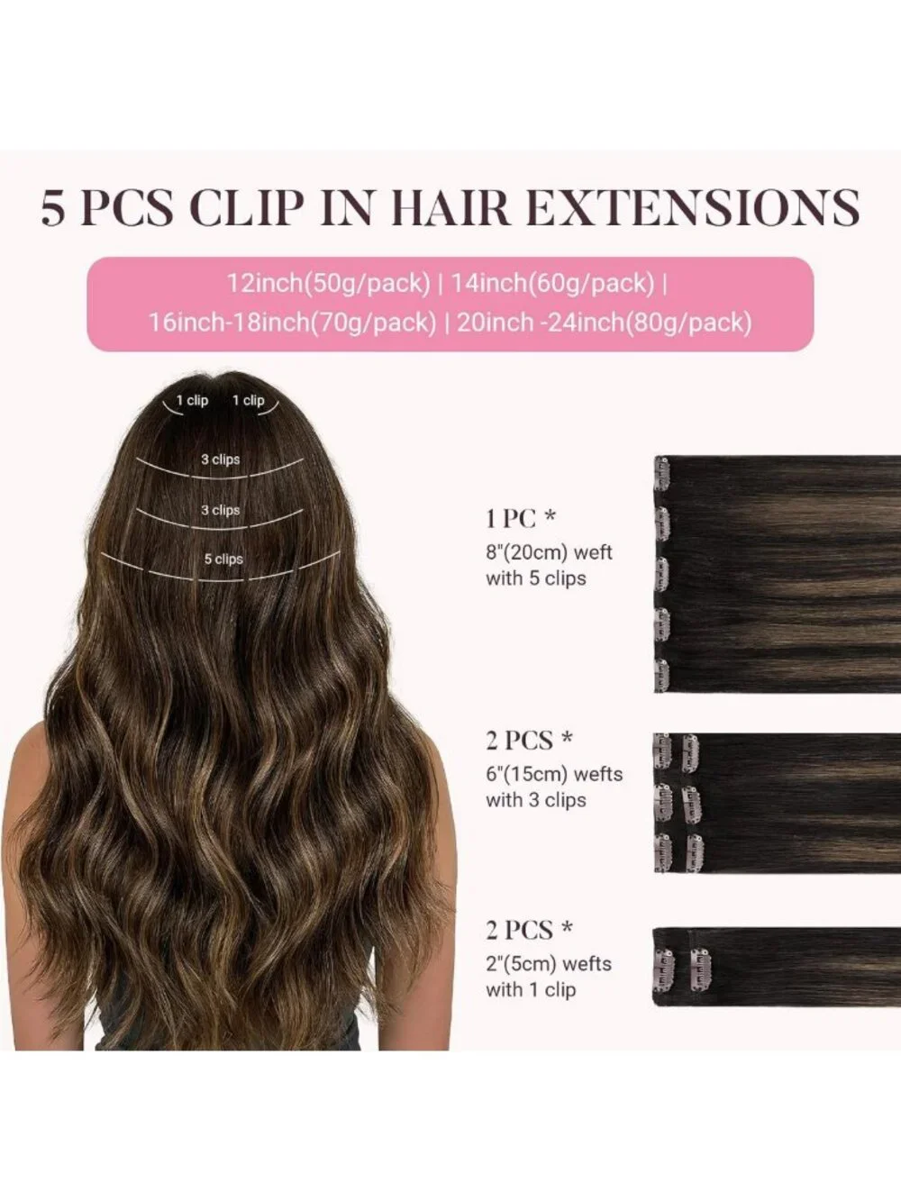 Natural Look Clip-In Hair Extensions for Volume - 16 Inch, Dark Brown & Chestnut